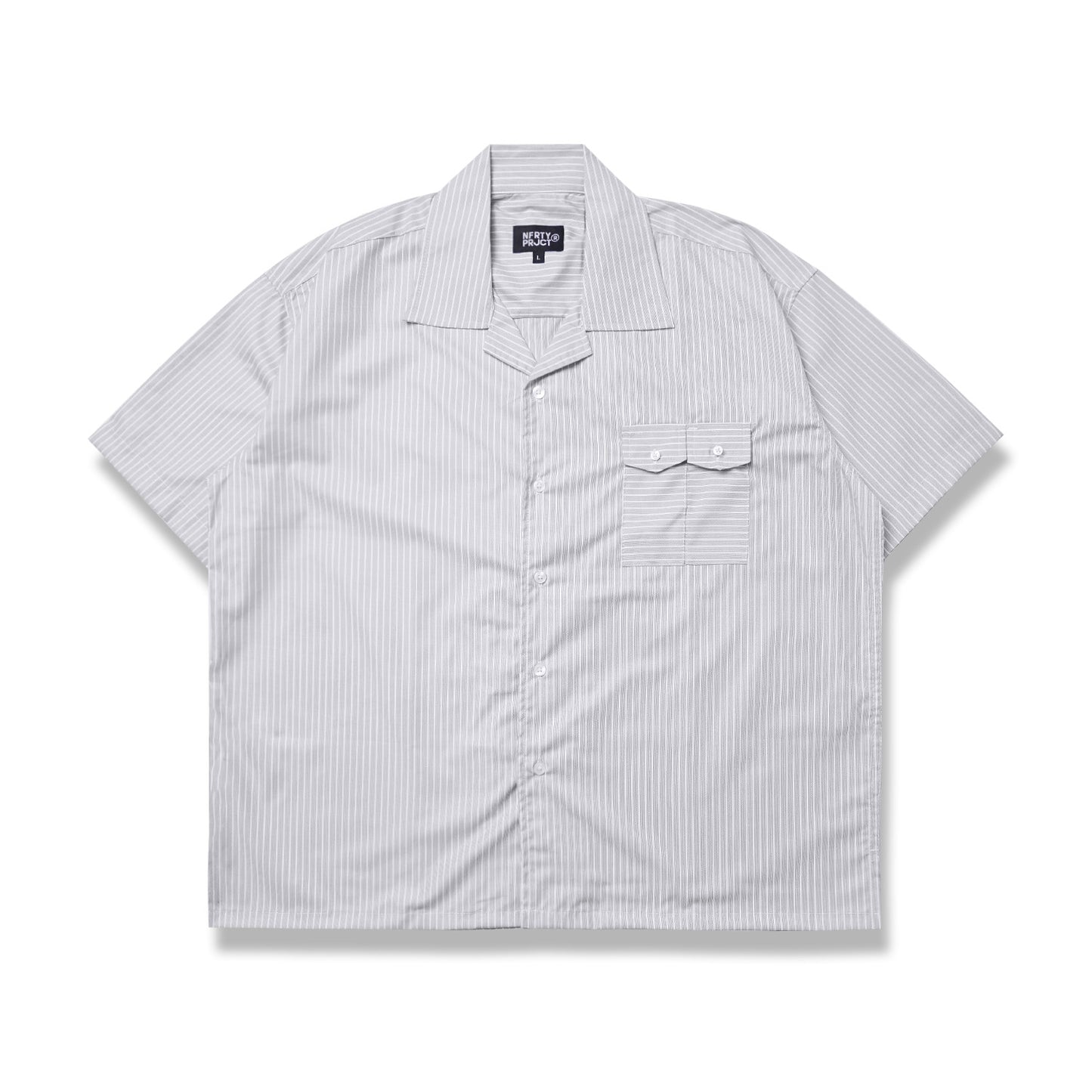 Kemeja Ukuran Besar Noforty Project Motif Garis Abu-abu Gamaru