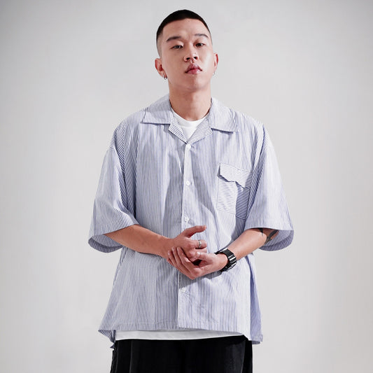 Noforty Project Oversize Shirt Stripe Pattern Gamaru Blue