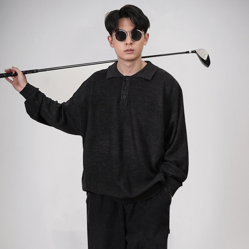 Sweater Rajut Longgar Noforty Project Katou Abu-abu Tua