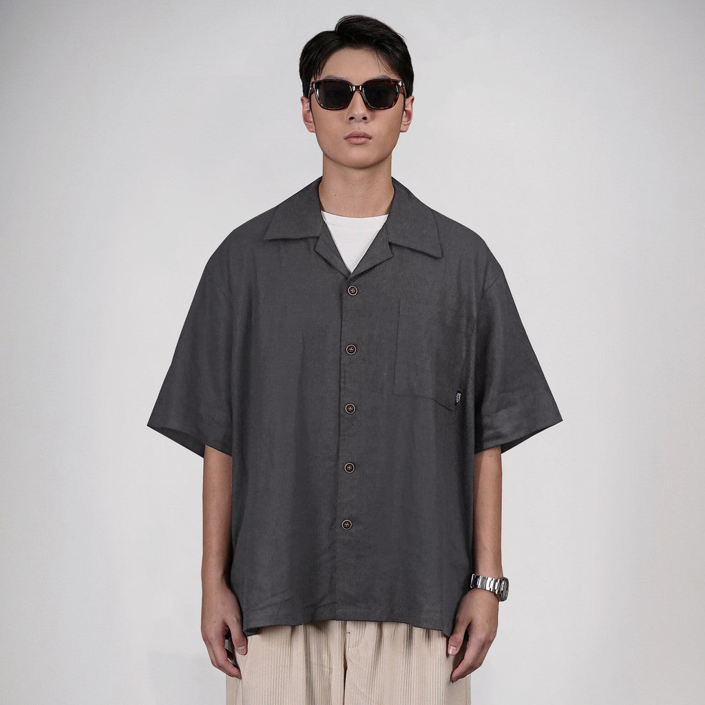 Kemeja Ukuran Besar Noforty Linen Sora Abu-abu