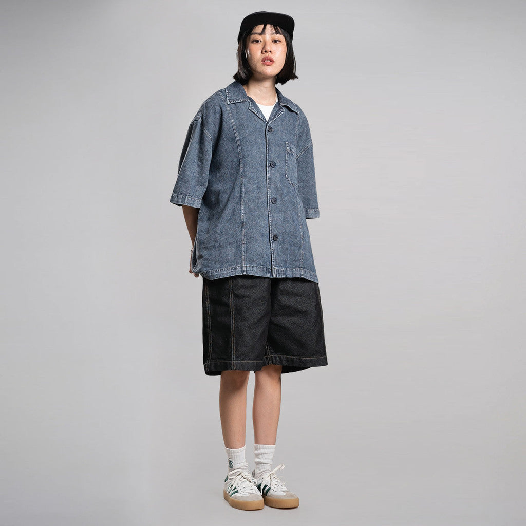 Noforty Project Oversize Short Shirt Denim Lowa Dark Blue