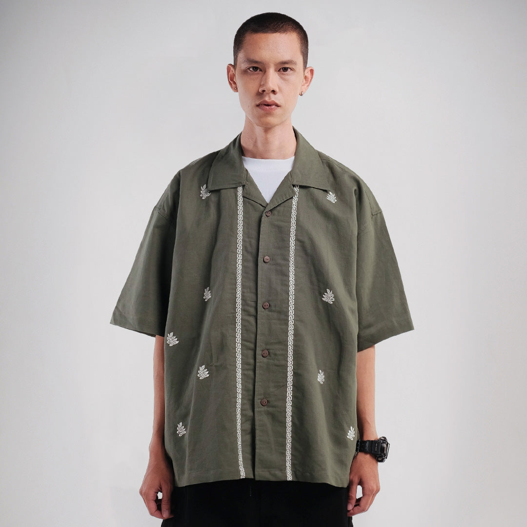 Noforty Project Oversize Short Shirt Linen Yara Olive