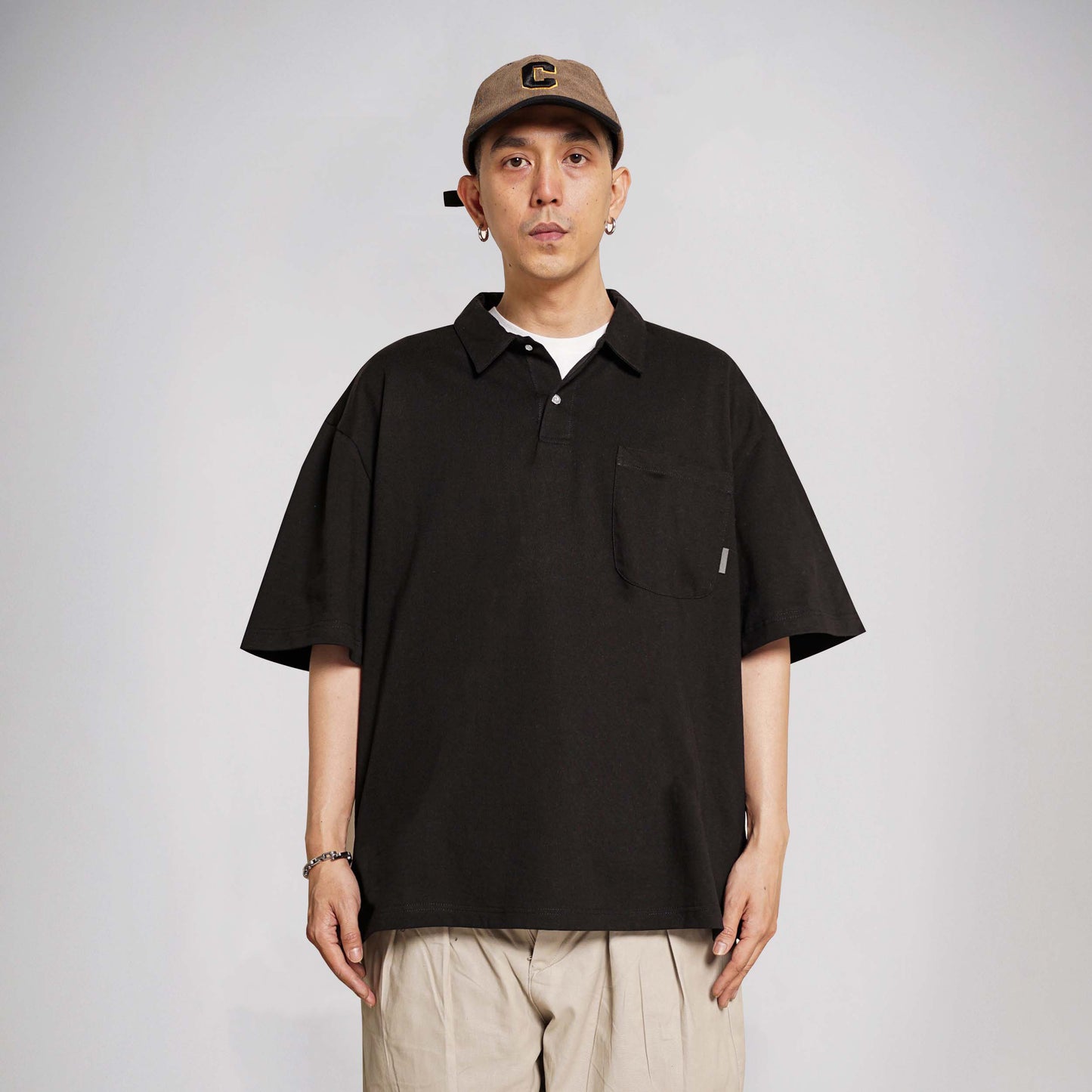 NOFORTY OVERSIZE POLOSHIRT 16s NORI black