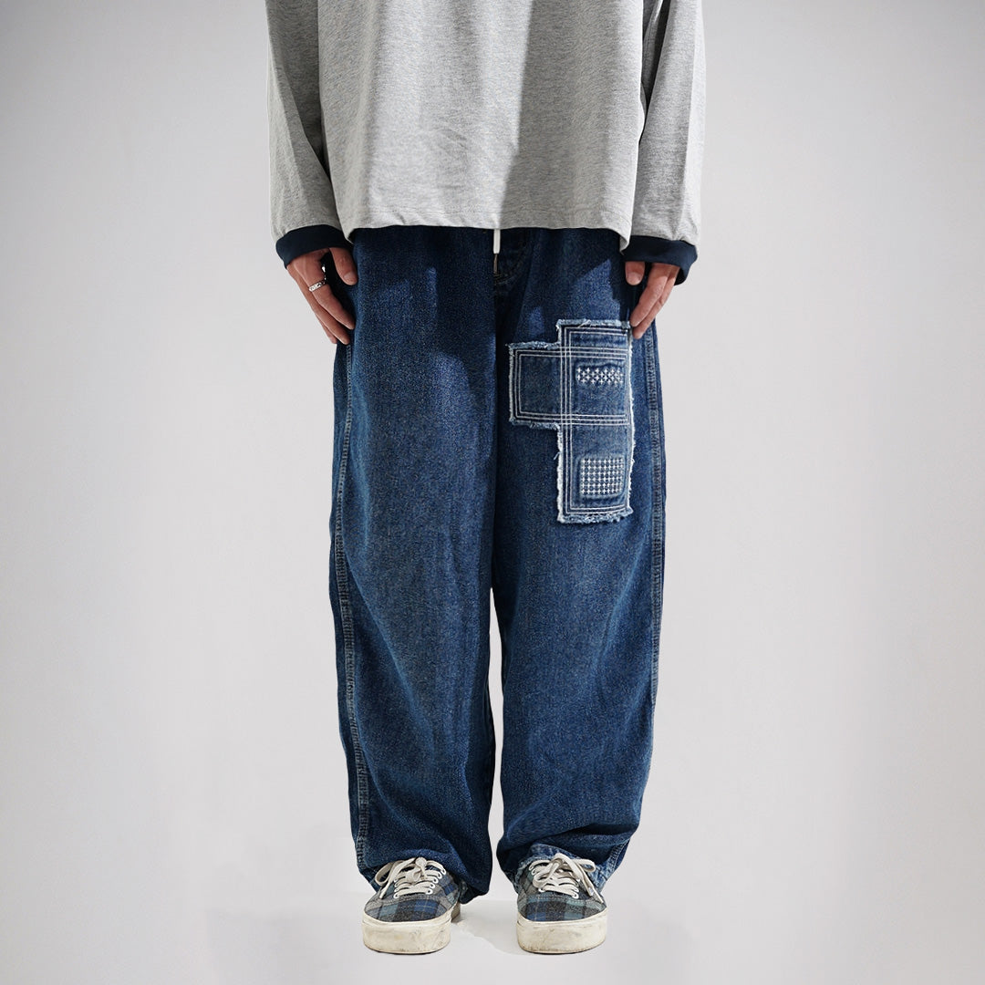 Noforty Project Long Baggy Jeans Pants Frank Carrot Medium Blue