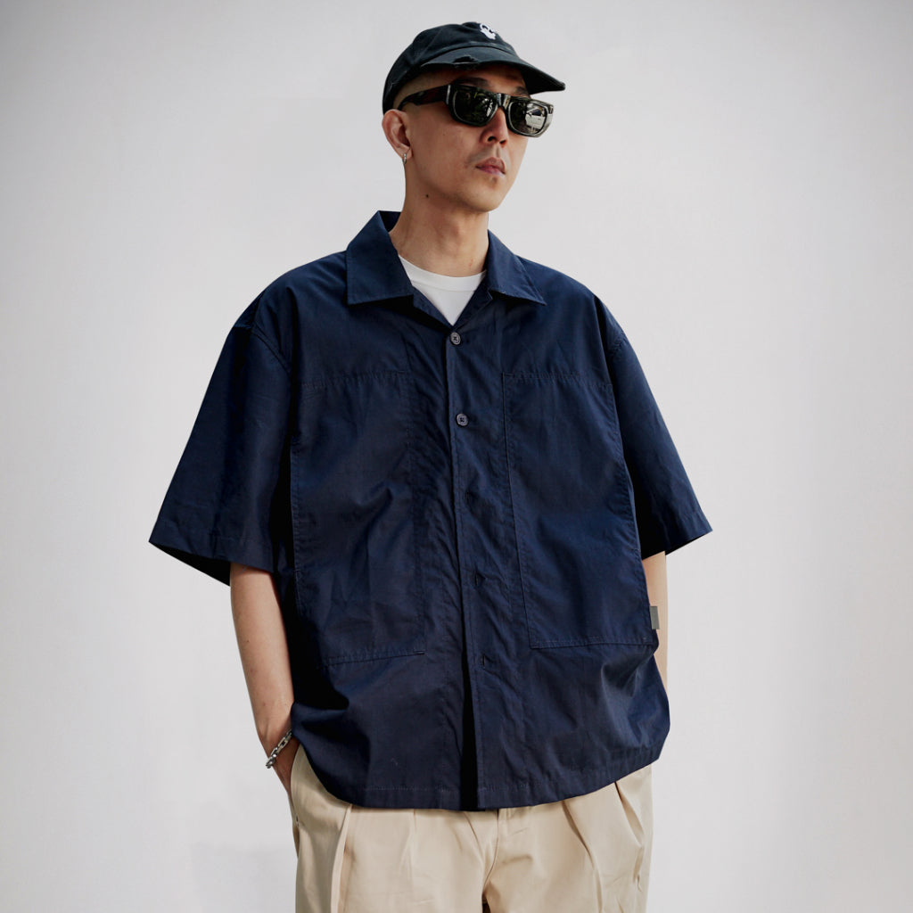 Kemeja Bowling Oversize Yaba Shirt Navy Blue