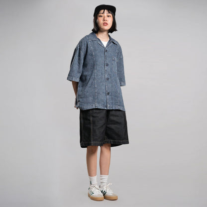 Noforty Project Oversize Short Shirt Denim Lowa Dark Blue
