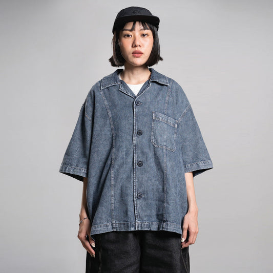 Noforty Project Oversize Short Shirt Denim Lowa Dark Blue